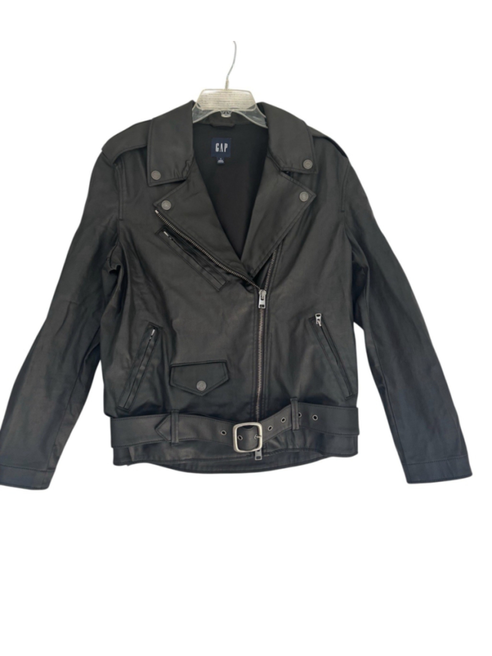 GAP Black Cotton Canvas Moto Jacket NWT Women's Size S Belted Asymmetric Biker